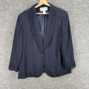 St. Anthony Blazer Women 20W Plus Blue One Button Long Sleeve Collared Lined